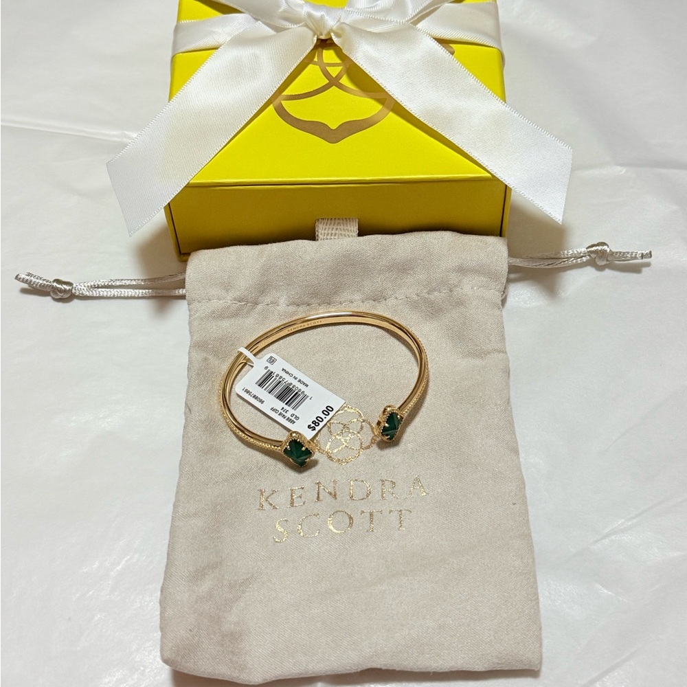NWT Kendra Scott Abbie Gold Pave Frame Cuff Bracelet in Green Illusion - Picture 2 of 8